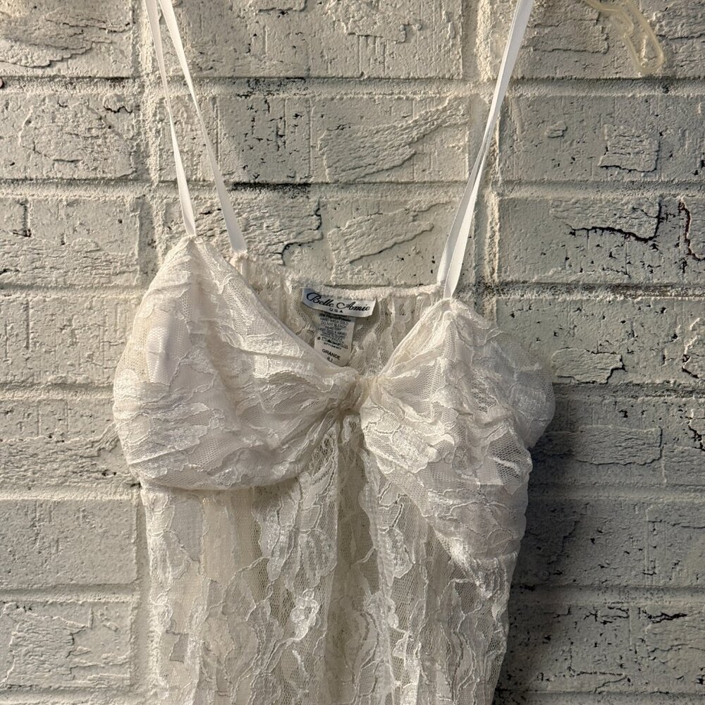 Vintage 90s Lace Lingerie Camisole Pajama Top Belle Amie USA Ivory Size L - Picture 2 of 9
